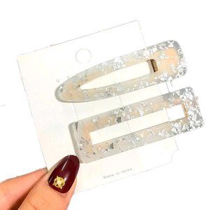 White Acrylic Resin Hair Clip & Barrettes Set of 2